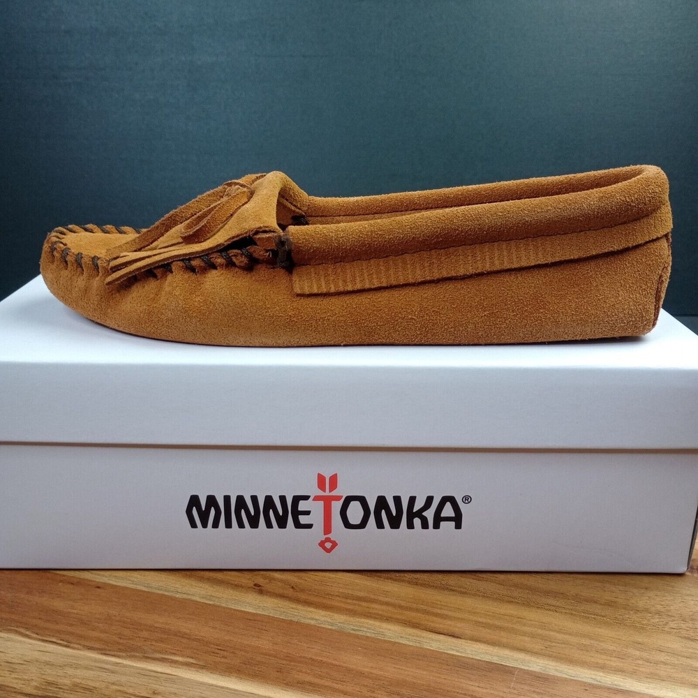 Minnetonka 102 Kilty Softsole Suede Leather Fringed Moccasins Size 5.5 Brown